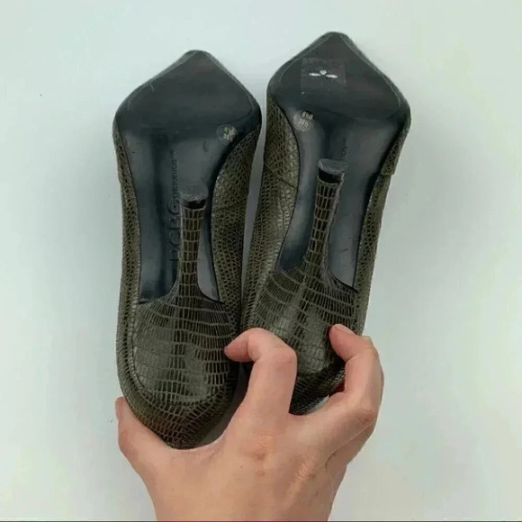 Bcbgeneration heels sz 6.5 36.5 Katchens green leather python print stilettos - Picture 6 of 12